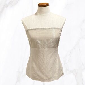 NWT! Narciso Rodriguez Champagne Silk & Linen Blend Metallic Tube Top, Size 10‎